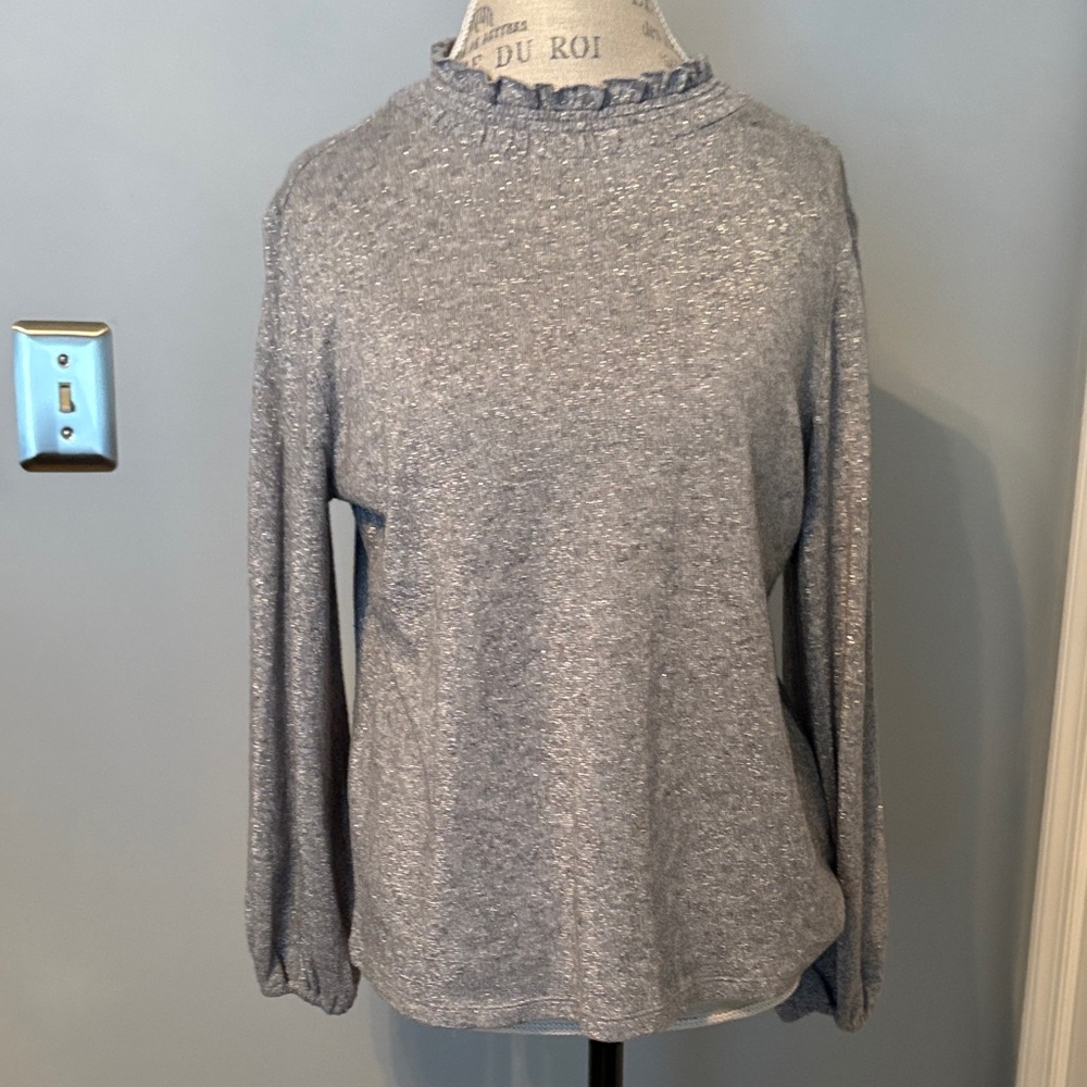 Talbots Silver Gray Women's Sweater with Black Velvet Bow detail